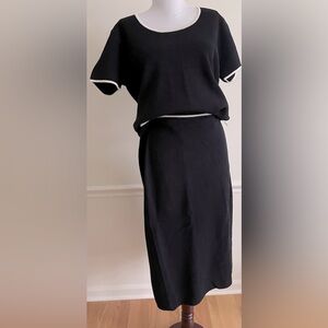 Vintage Sweater Skirt Set Navy With Cream Trim New